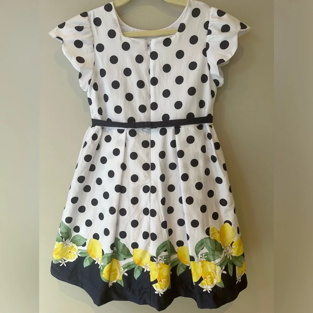 Mayoral Navy Polka Dot with Lemons Dress | Girls Polka Dot Floral Fruit Dress